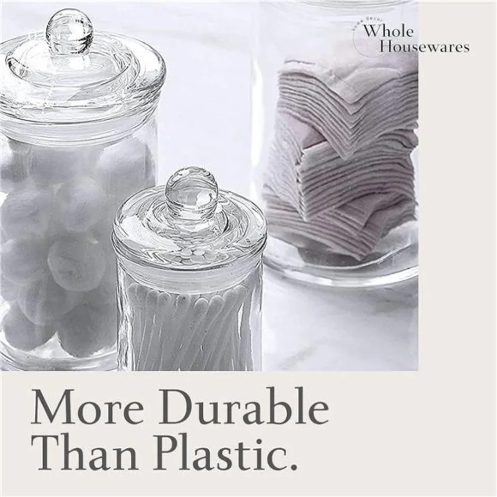Set of 3 Bathroom Canisters - Container Jars - Glass Apothecary Jars with Lids